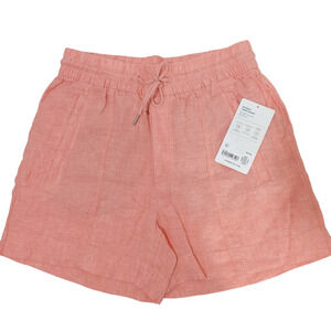 Athleta 0 sunset glow pink coral Retreat Linen mid rise 4" short elastic waist